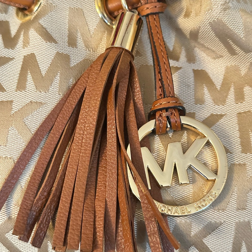 Michael Kors Beige Monogram Tote with Brown Accents - Picture 2 of 8